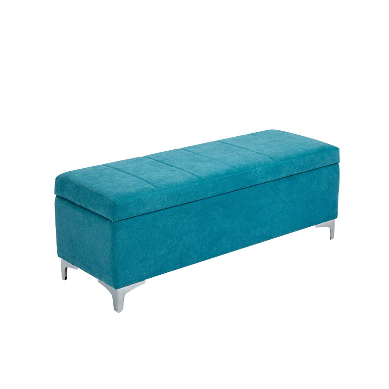 AH-0009 Otomana rectangular para almacenamiento en el extremo de la cama con pata de soporte cromada