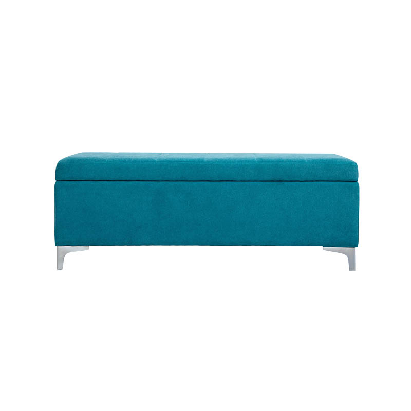 AH-0009 Otomana rectangular para almacenamiento en el extremo de la cama con pata de soporte cromada