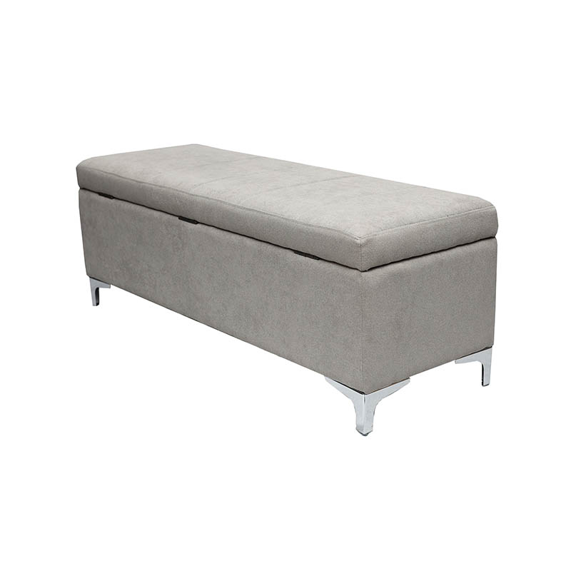 AH-0009 Otomana rectangular para almacenamiento en el extremo de la cama con pata de soporte cromada