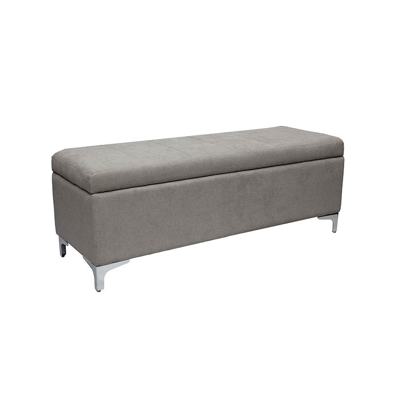 AH-0009 Otomana rectangular para almacenamiento en el extremo de la cama con pata de soporte cromada