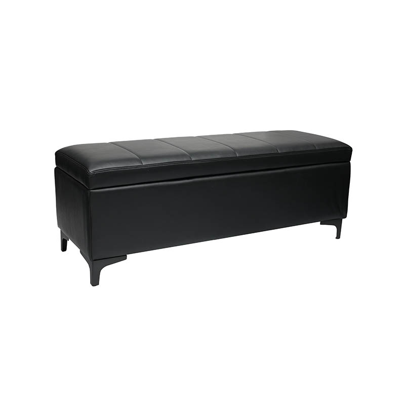 AH-0009 Otomana rectangular para almacenamiento en el extremo de la cama con pata de soporte cromada