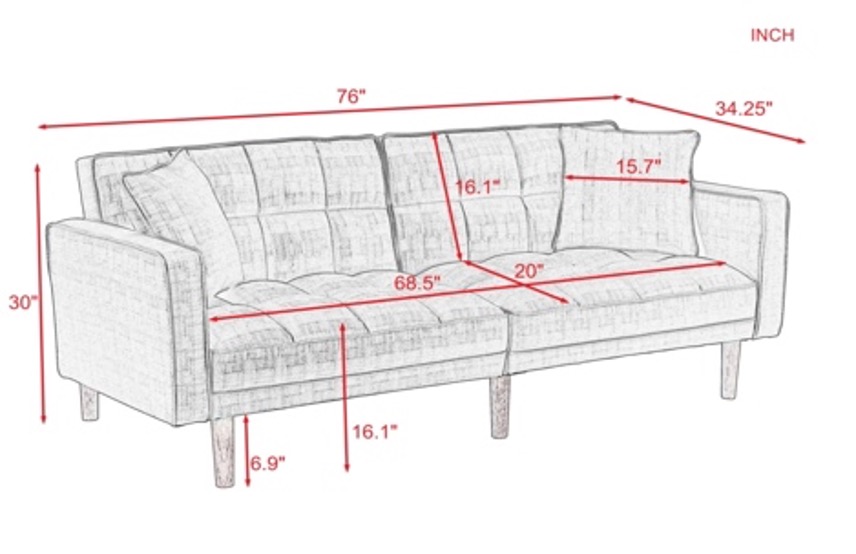 AH-0203 Sofá cama futón plegable para dos personas con mechón cuadrado profundo de felpa súper